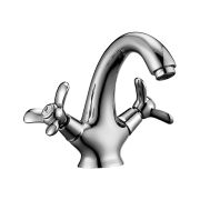 Смеситель д/умывальника двуручный монолитный, хром