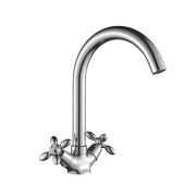 Смеситель двуручный для кухни с поворотным изливом, хром